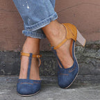 Women’s T-Strap High Heels - Round Toe Casual Dress Shoes