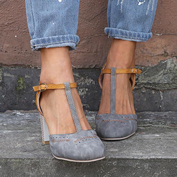 Women’s T-Strap High Heels - Round Toe Casual Dress Shoes