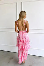 Women's Floral Maxi Summer Dress – Sleeveless V-Neck Draped Style