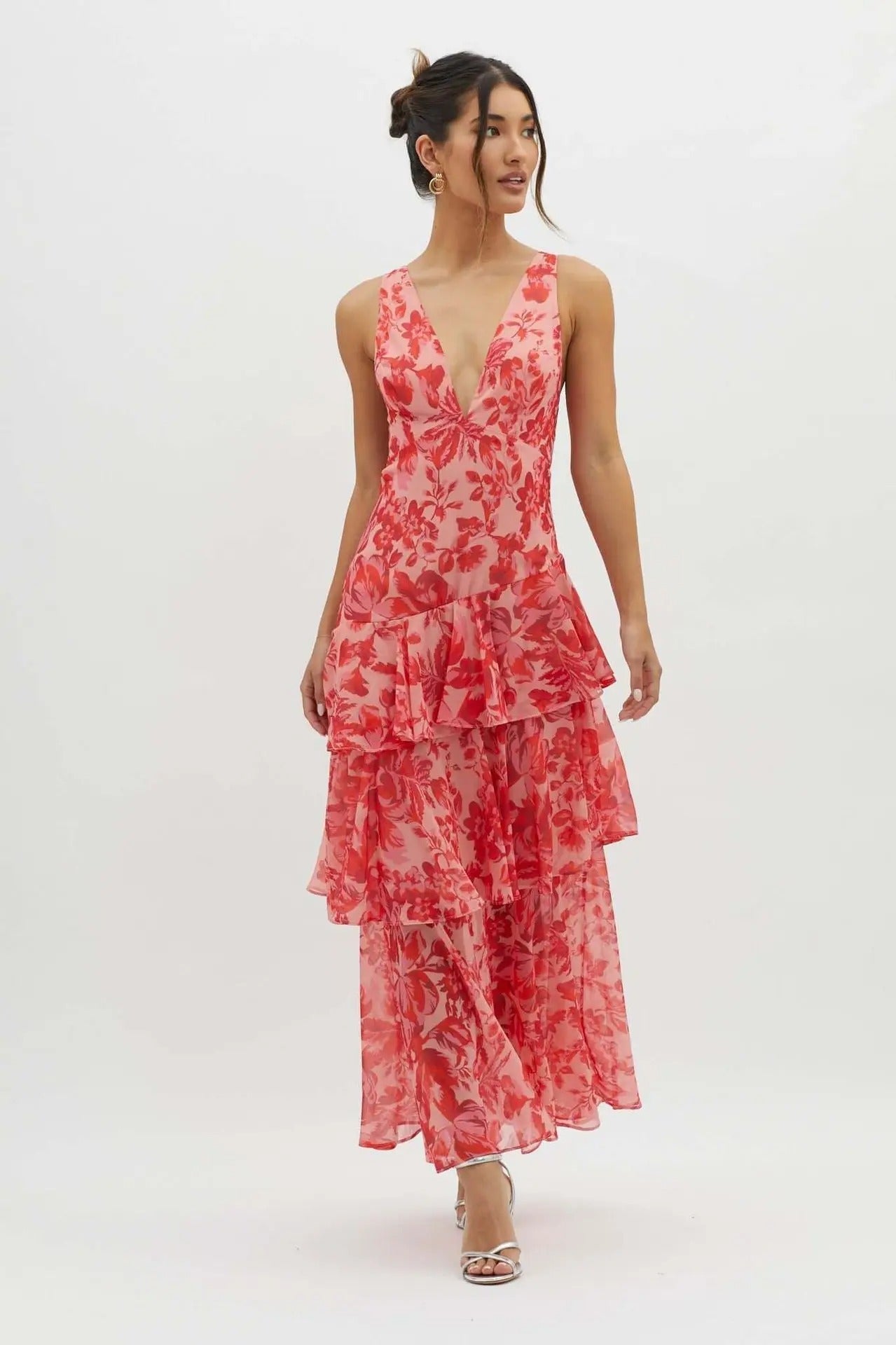 Women's Floral Maxi Summer Dress – Sleeveless V-Neck Draped Style