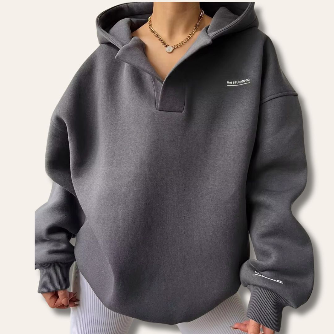 Women's Oversized Hoodie, Half Zip Pullover Hooded Sweatshirt – Stone