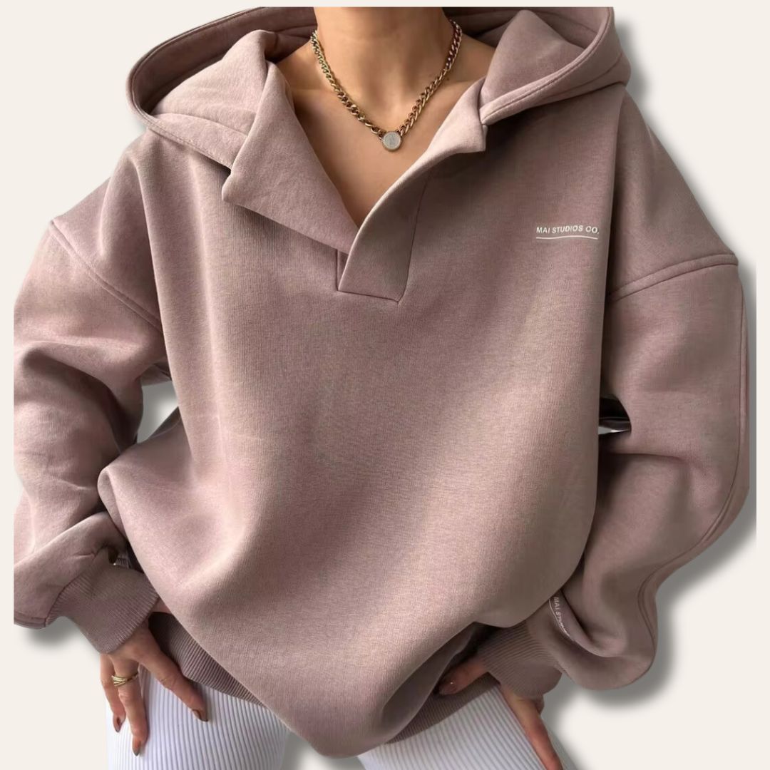 Women's Oversized Hoodie, Half Zip Pullover Hooded Sweatshirt – Stone