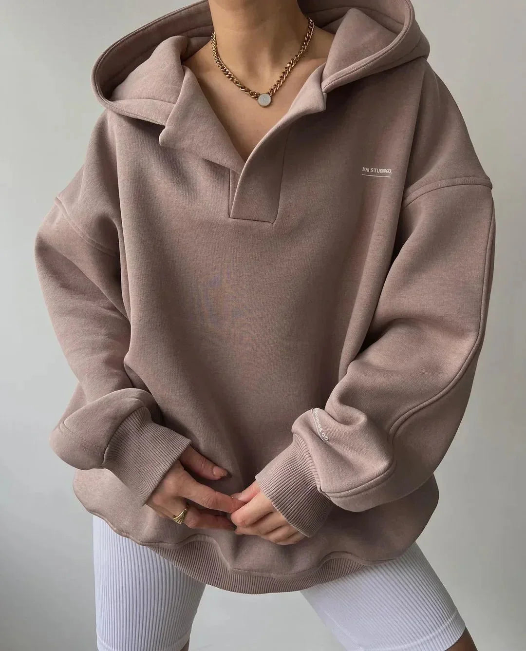 Women's Oversized Hoodie, Half Zip Pullover Hooded Sweatshirt – Stone