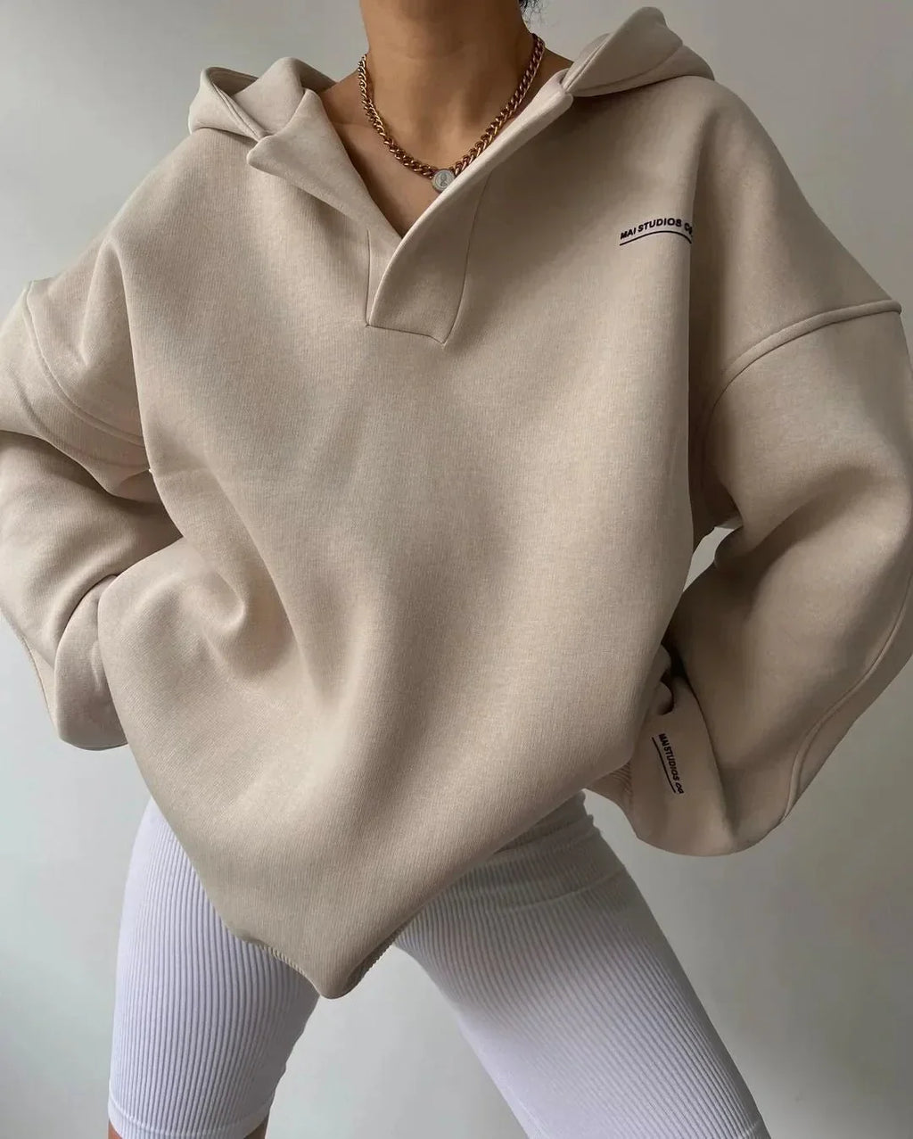 Women's Oversized Hoodie, Half Zip Pullover Hooded Sweatshirt – Stone