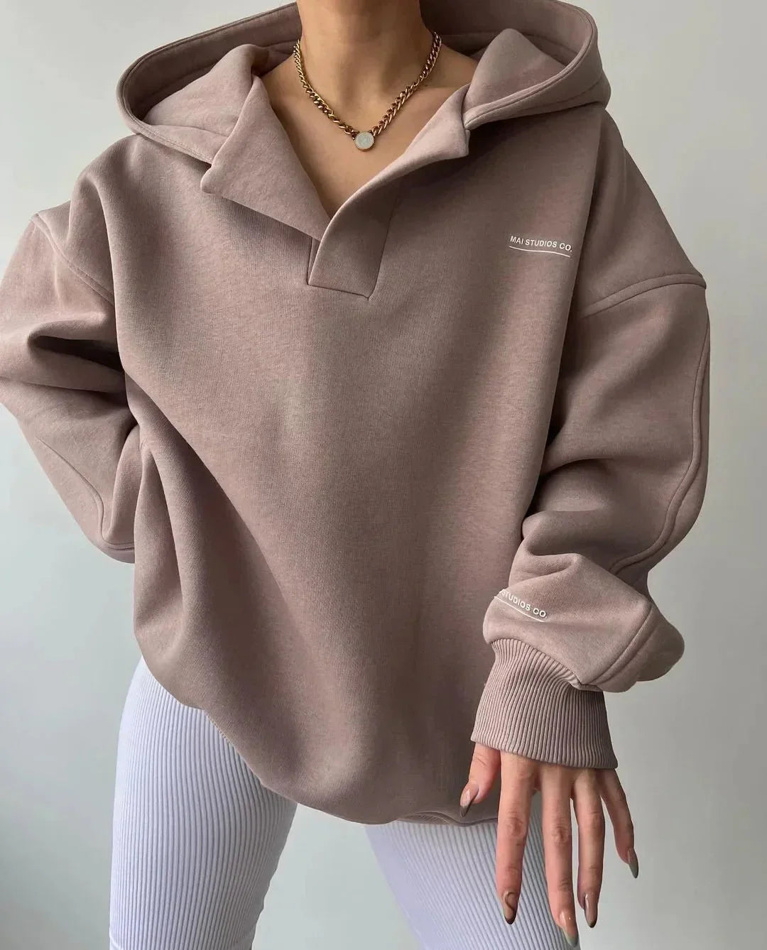 Women's Oversized Hoodie, Half Zip Pullover Hooded Sweatshirt – Stone