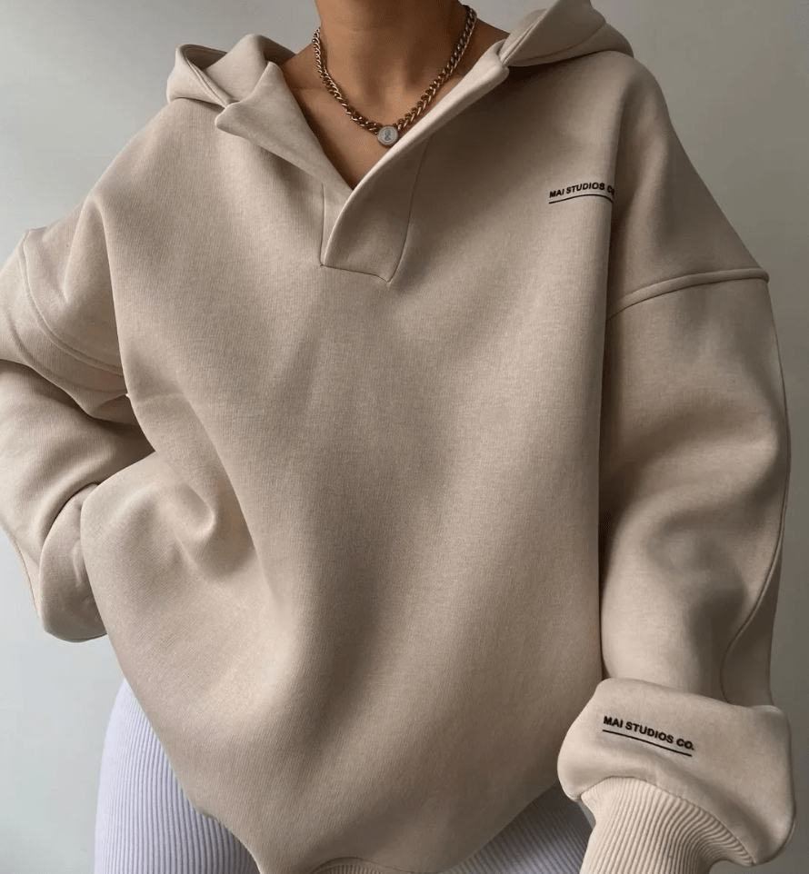 Women's Oversized Hoodie, Half Zip Pullover Hooded Sweatshirt – Stone
