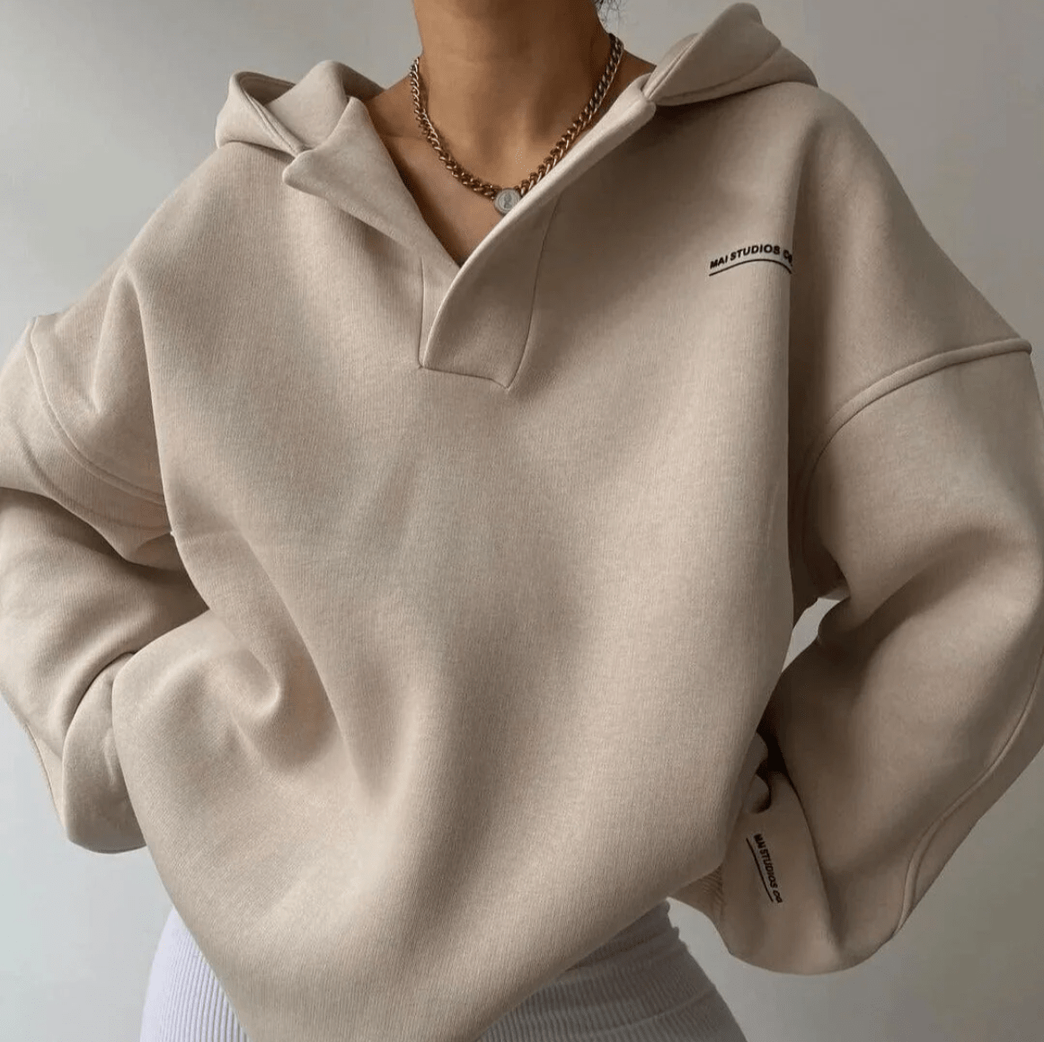 Women's Oversized Hoodie, Half Zip Pullover Hooded Sweatshirt – Stone