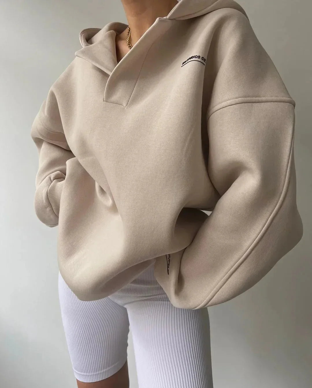 Women's Oversized Hoodie, Half Zip Pullover Hooded Sweatshirt – Stone