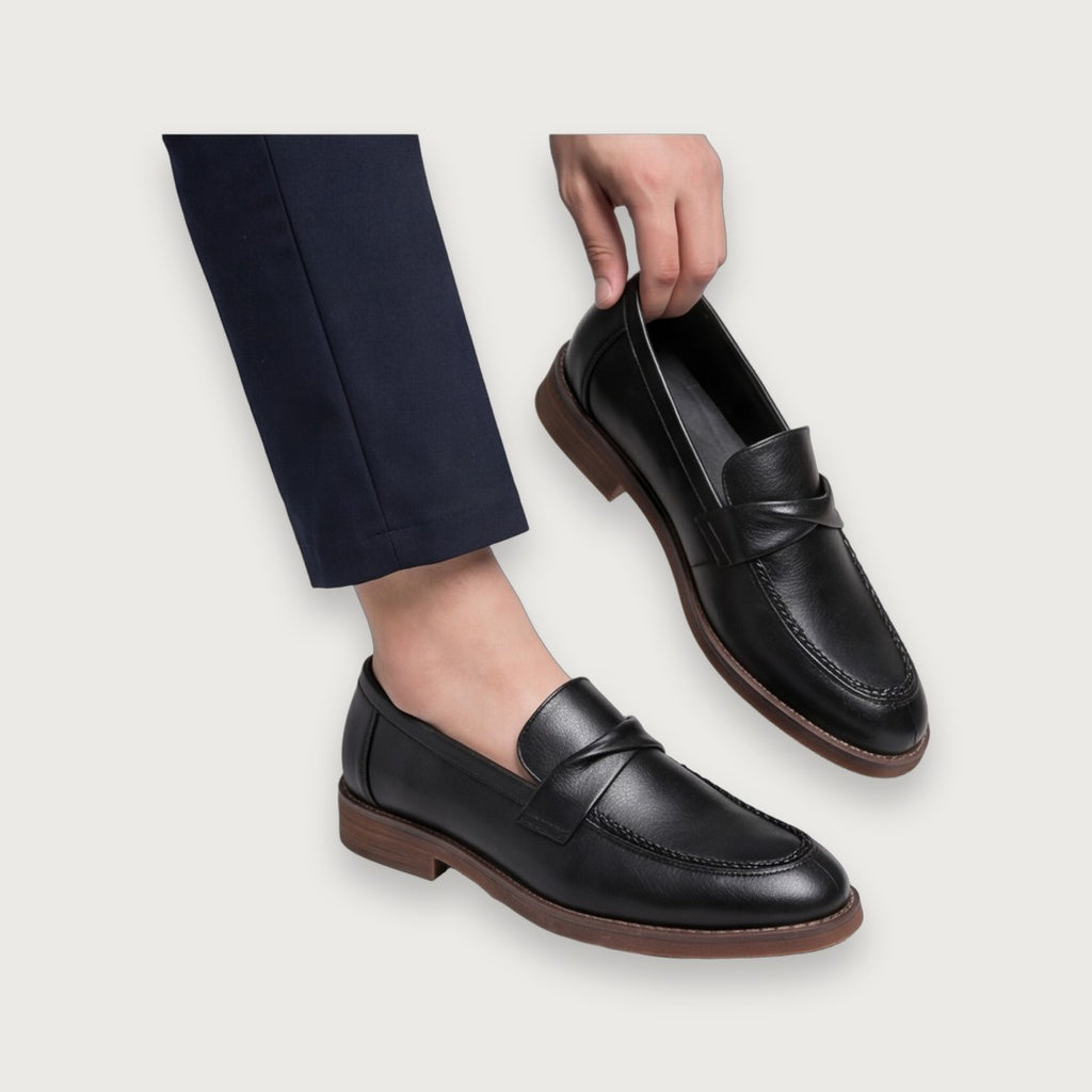 Men's Penny Leather Loafers with Platformed Sole - Pointed Toe Shoes