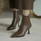Women's Orthopedic Ankle Boots - Leather Back Zipper Pointed Toe with Stiletto Heel