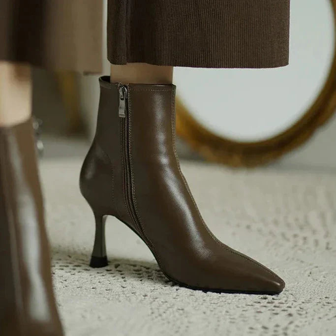 Women's Orthopedic Ankle Boots - Leather Back Zipper Pointed Toe with Stiletto Heel