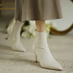 Women's Orthopedic Ankle Boots - Leather Back Zipper Pointed Toe with Stiletto Heel