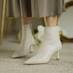 Women's Orthopedic Ankle Boots - Leather Back Zipper Pointed Toe with Stiletto Heel