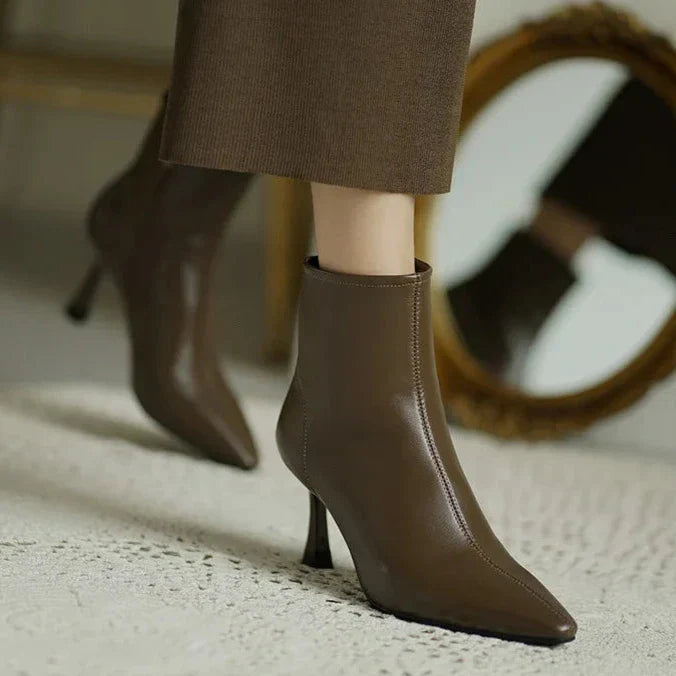 Women's Orthopedic Ankle Boots - Leather Back Zipper Pointed Toe with Stiletto Heel