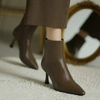 Women's Orthopedic Ankle Boots - Leather Back Zipper Pointed Toe with Stiletto Heel