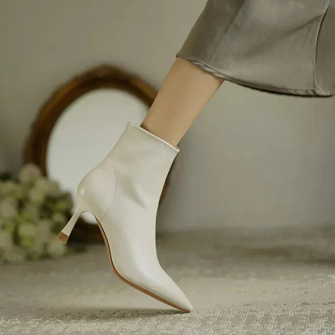 Women's Orthopedic Ankle Boots - Leather Back Zipper Pointed Toe with Stiletto Heel