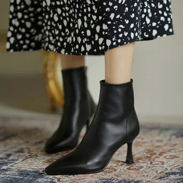 Women's Orthopedic Ankle Boots - Leather Back Zipper Pointed Toe with Stiletto Heel