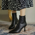 Women's Orthopedic Ankle Boots - Leather Back Zipper Pointed Toe with Stiletto Heel