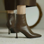 Women's Orthopedic Ankle Boots - Leather Back Zipper Pointed Toe with Stiletto Heel