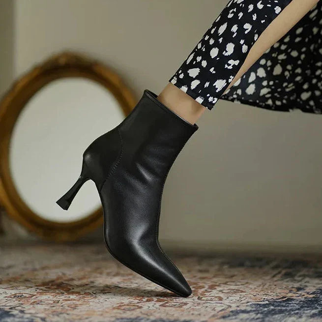 Women's Orthopedic Ankle Boots - Leather Back Zipper Pointed Toe with Stiletto Heel