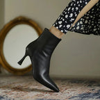 Women's Orthopedic Ankle Boots - Leather Back Zipper Pointed Toe with Stiletto Heel