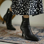 Women's Orthopedic Ankle Boots - Leather Back Zipper Pointed Toe with Stiletto Heel
