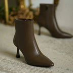 Women's Orthopedic Ankle Boots - Leather Back Zipper Pointed Toe with Stiletto Heel