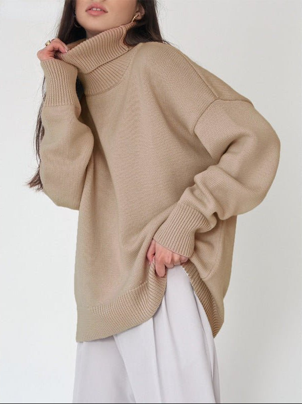 Women's Oversized Roll Neck Jumper, Knit Turtleneck Sweater – Drop Shoulder