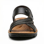 Men's Leather Open-Toe Sandals - Adjustable Back Strap Slip On Shoes