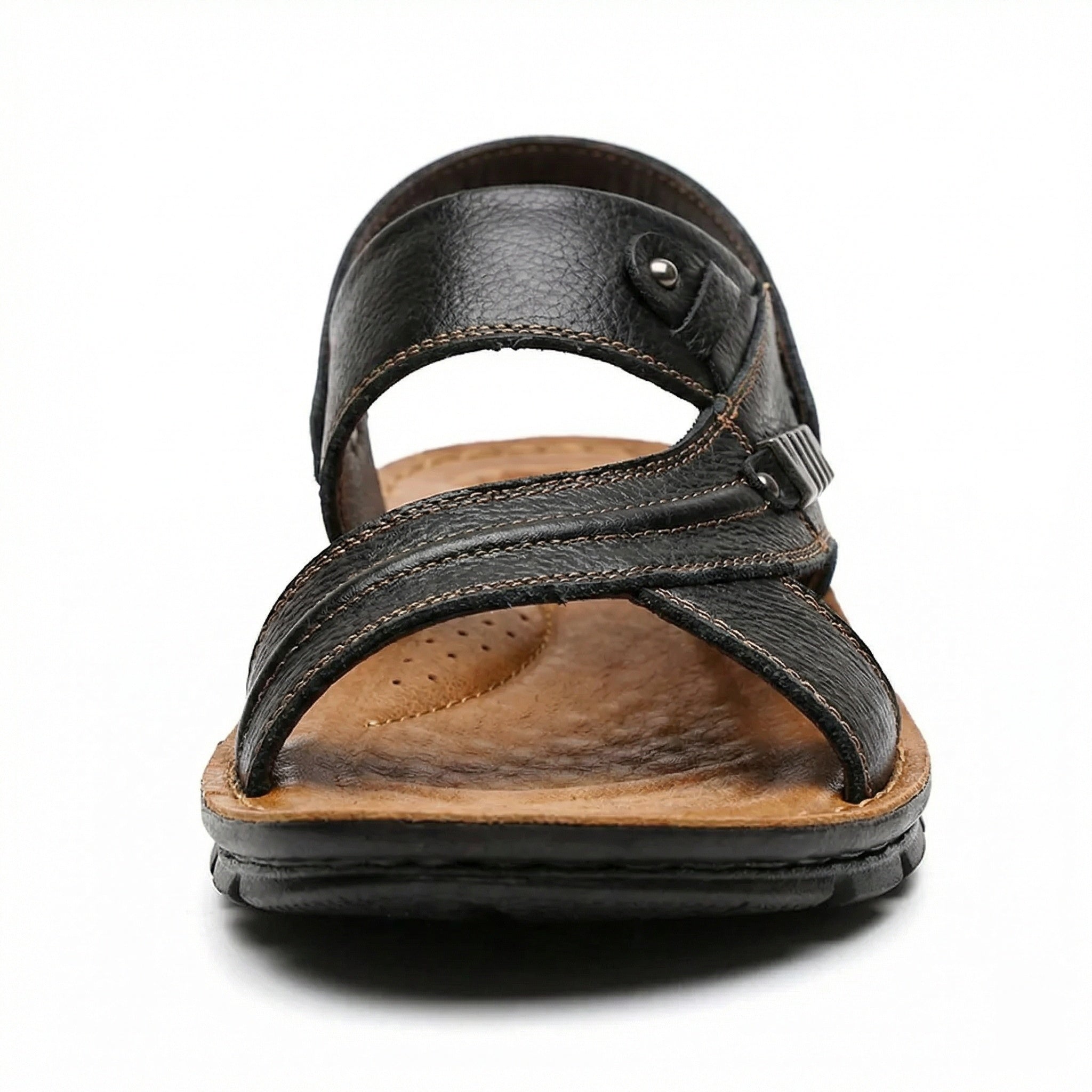 Men's Leather Open-Toe Sandals - Adjustable Back Strap Slip On Shoes