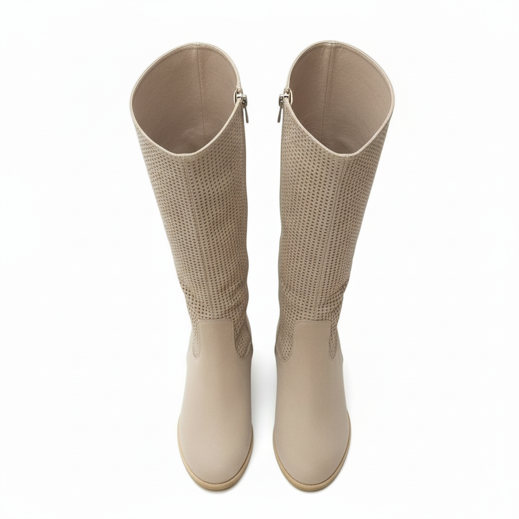 Womens Knee High Boots – Slim fit, Perforated Suede Cara Ldn