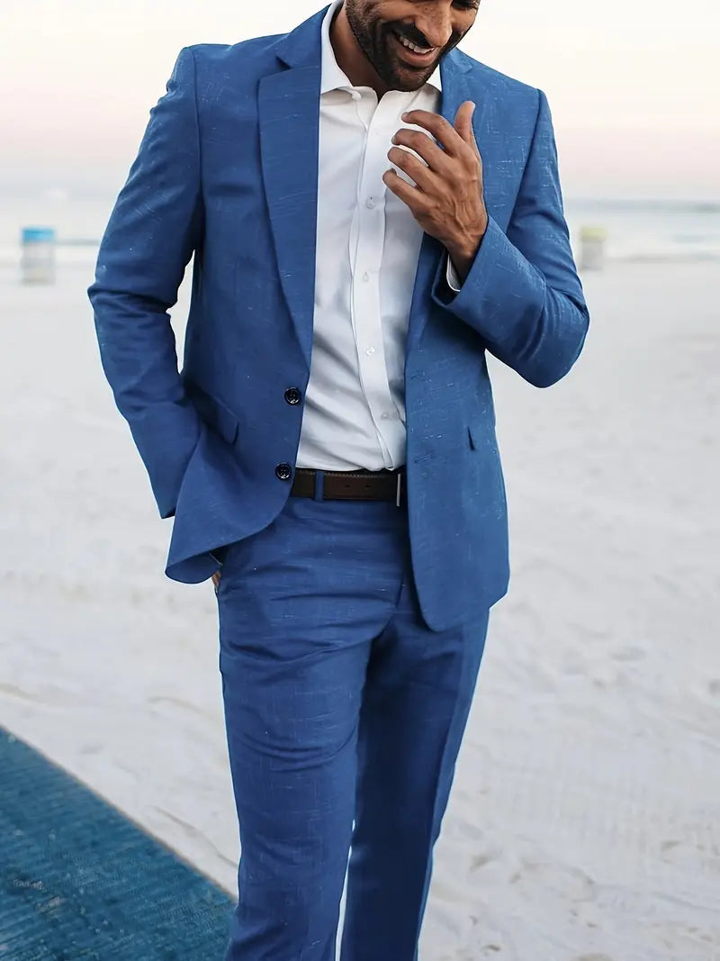 Men's Linen Suit, Slim Fit Blazer and Trousers – Summer Wedding