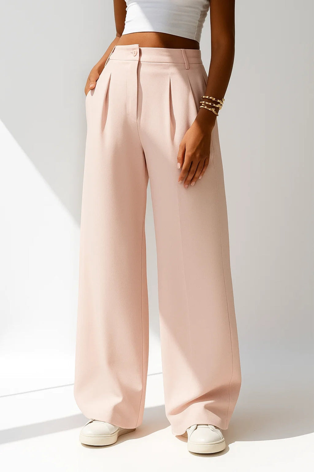 Women's Wide Leg Trousers, High Waist Pleated Tailored Trousers – Elegant
