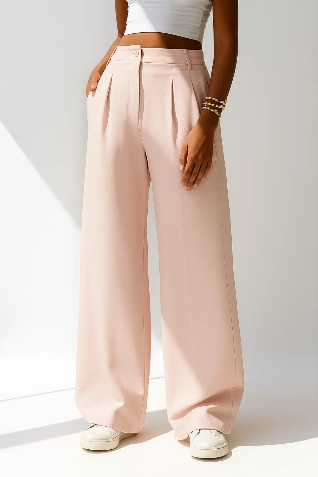 Women's Wide Leg Trousers, High Waist Pleated Tailored Trousers – Elegant