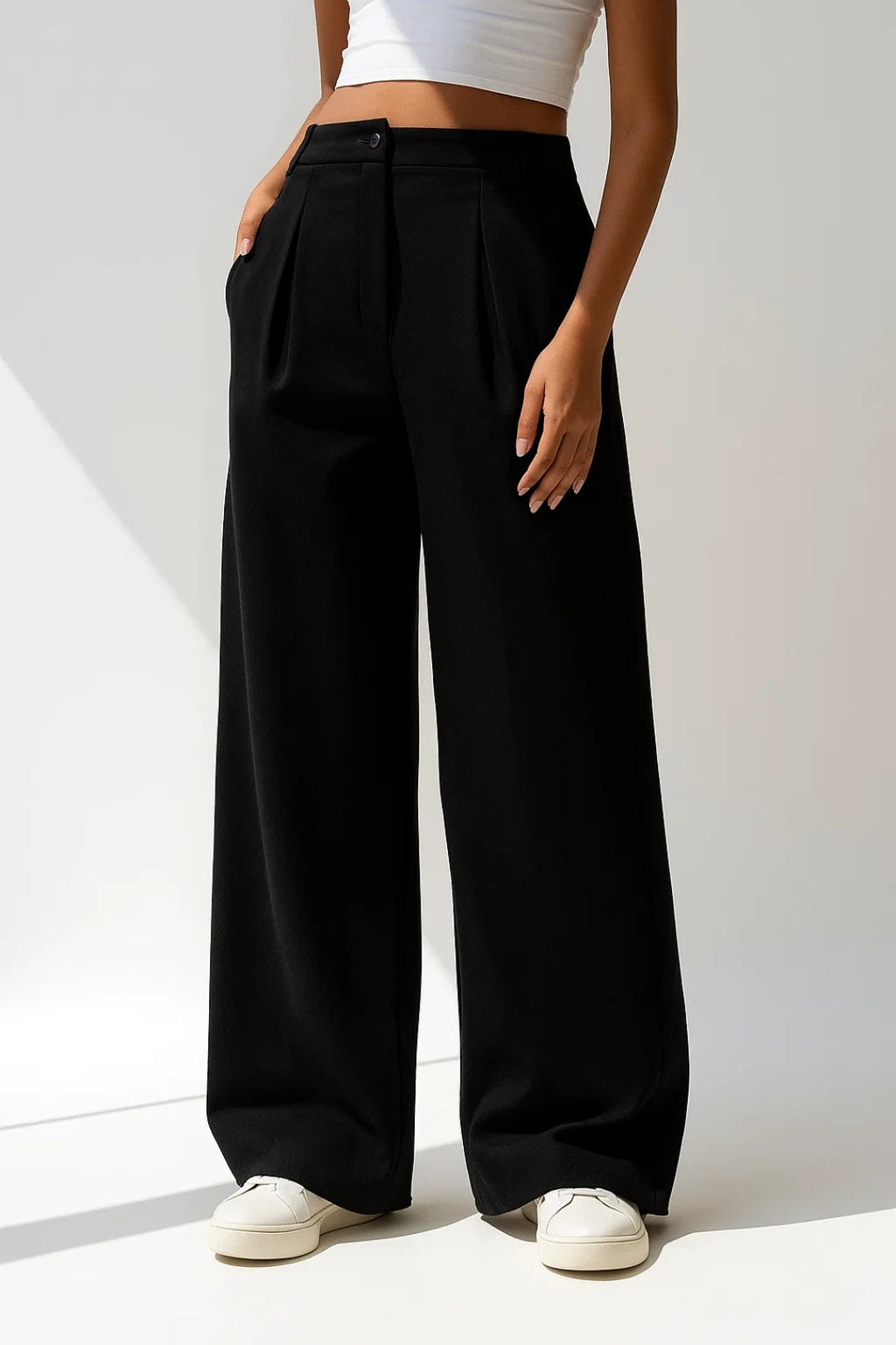 Women's Wide Leg Trousers, High Waist Pleated Tailored Trousers – Elegant