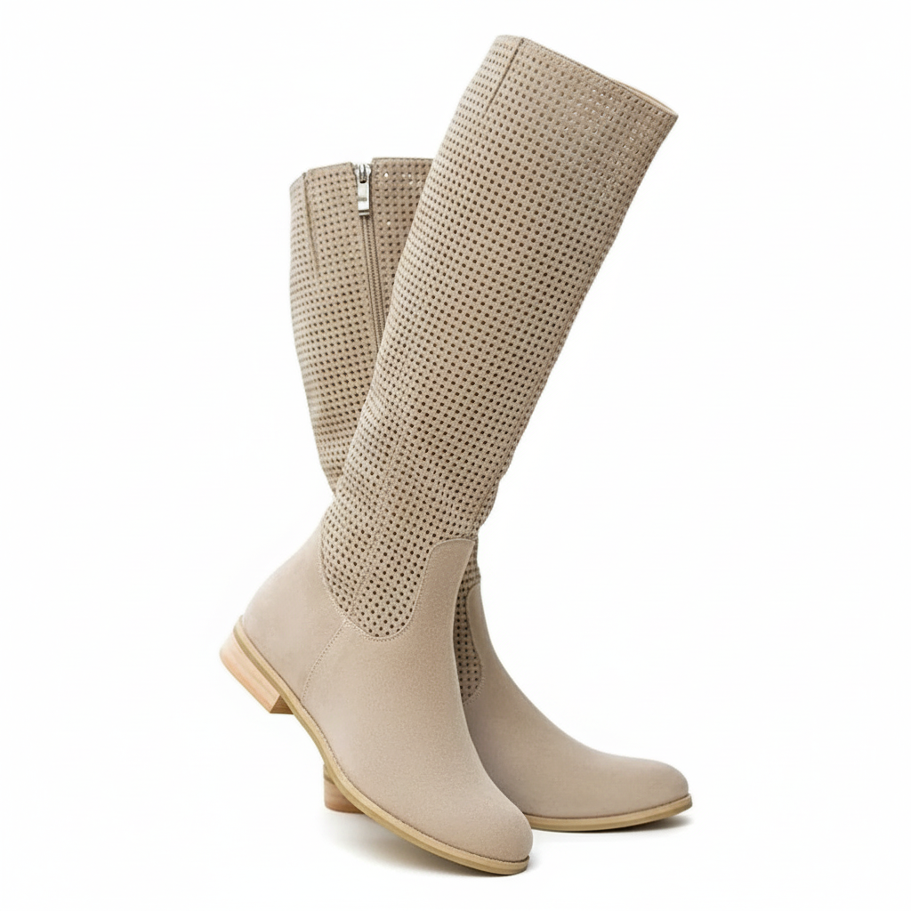 Womens Knee High Boots – Slim fit, Perforated Suede Cara Ldn