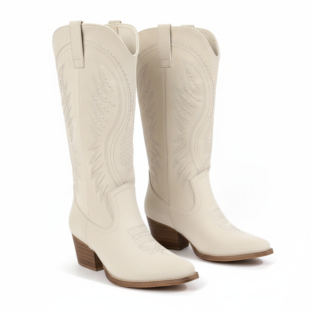 Women’s Cowboy Boots - Suede pattern with Block Heel Cara Ldn