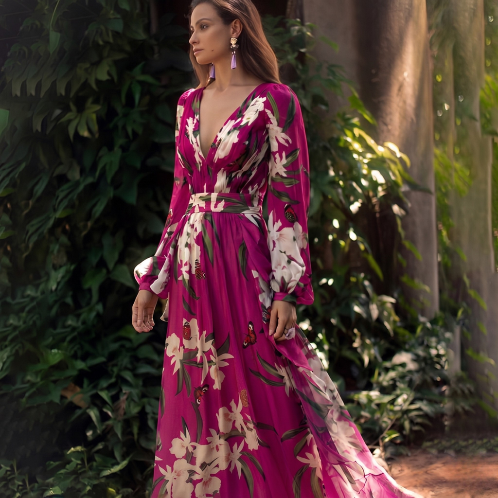 Women's Floral Chiffon Dress – Lightweight Flowy Design