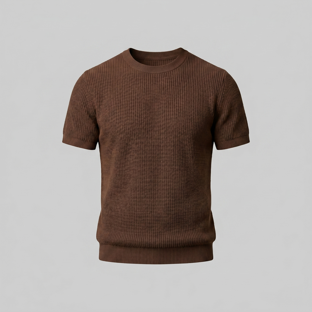 Men's Knitted T-Shirt, Ribbed Short Sleeve Crew Neck Tee – Casual