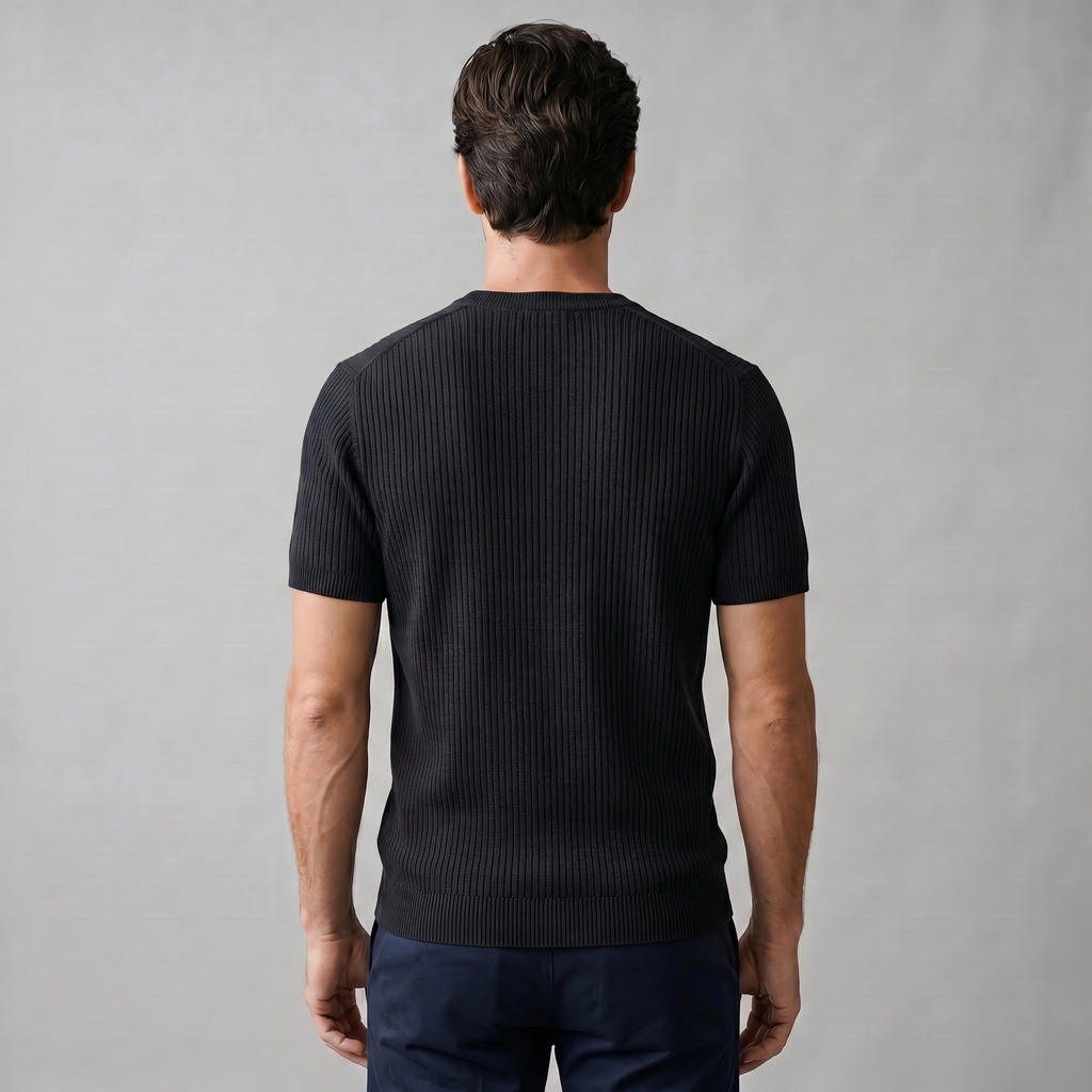 Men's Knitted T-Shirt, Ribbed Short Sleeve Crew Neck Tee – Casual