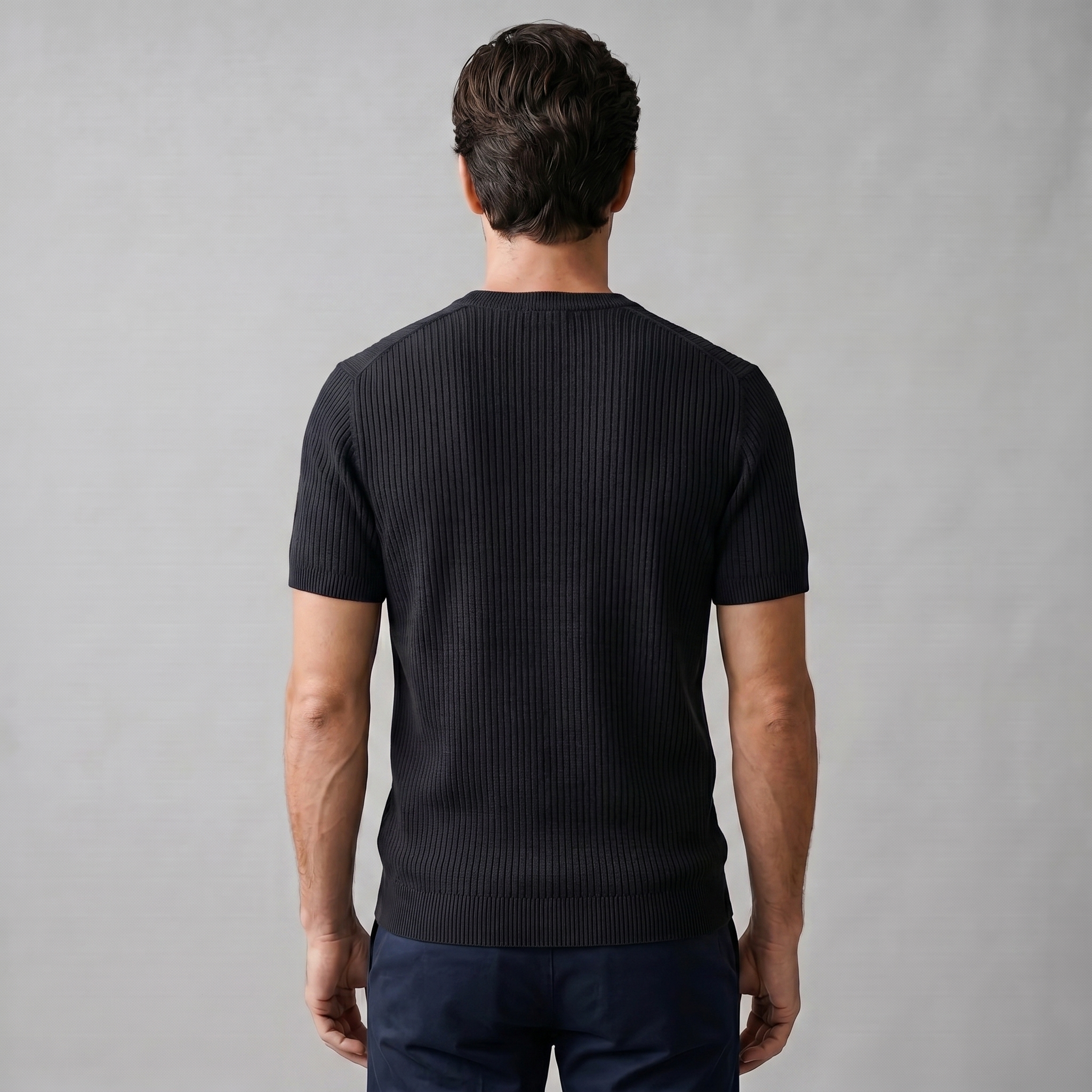 Men's Knitted T-Shirt, Ribbed Short Sleeve Crew Neck Tee – Casual