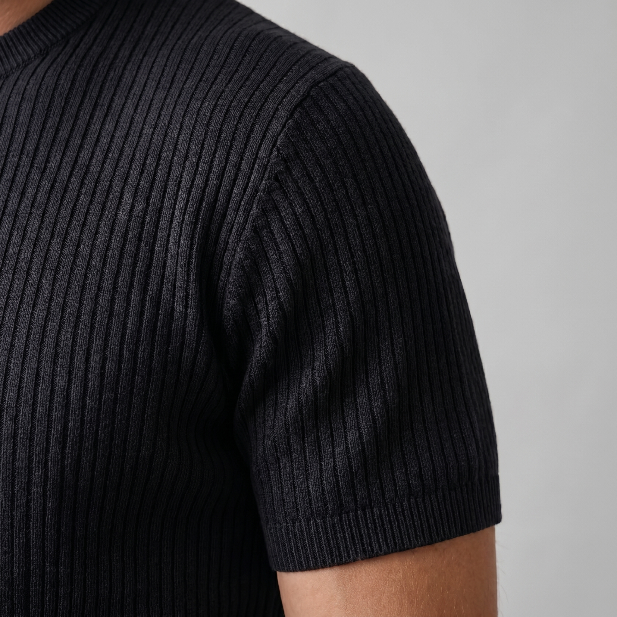 Men's Knitted T-Shirt, Ribbed Short Sleeve Crew Neck Tee – Casual