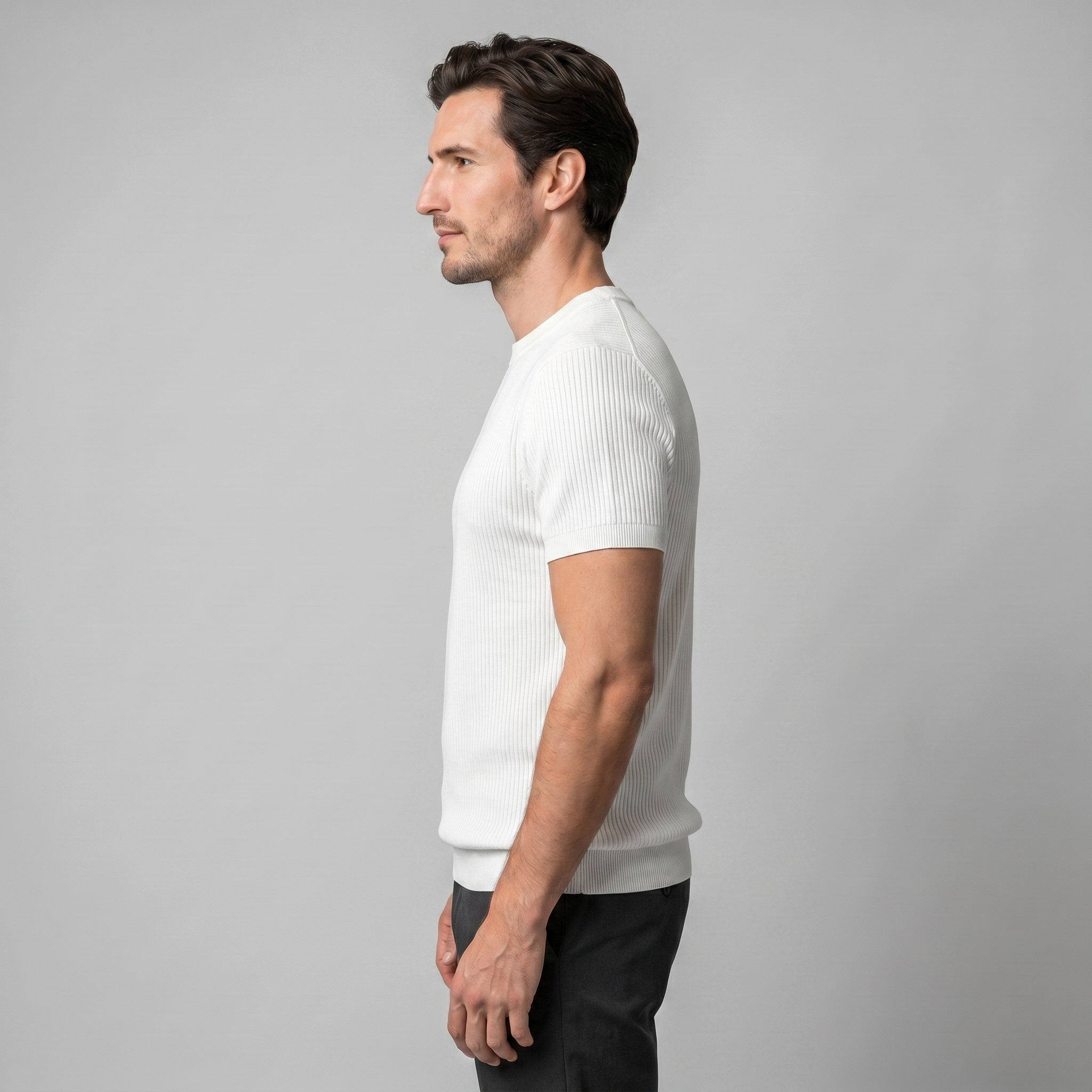 Men's Knitted T-Shirt, Ribbed Short Sleeve Crew Neck Tee – Casual
