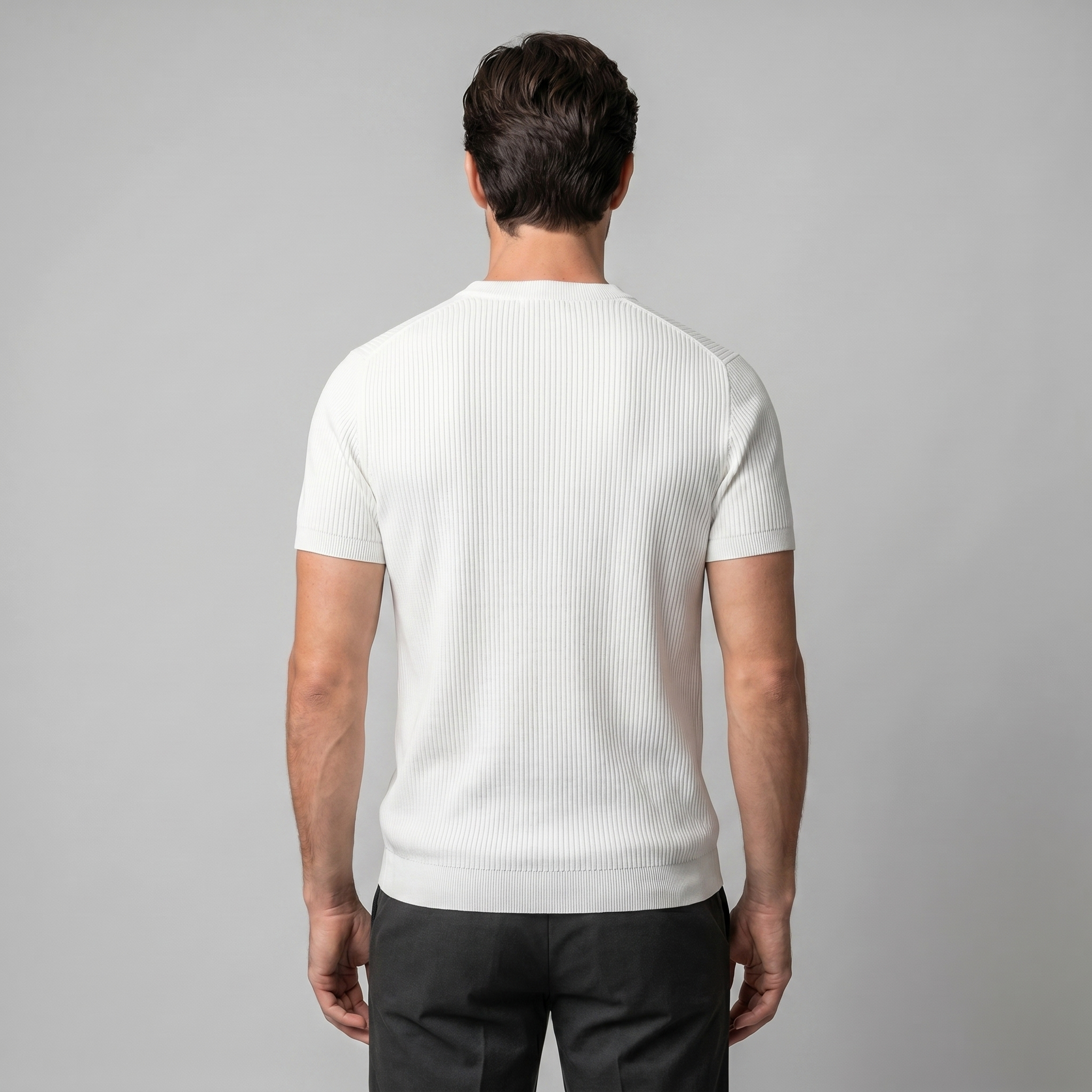Men's Knitted T-Shirt, Ribbed Short Sleeve Crew Neck Tee – Casual