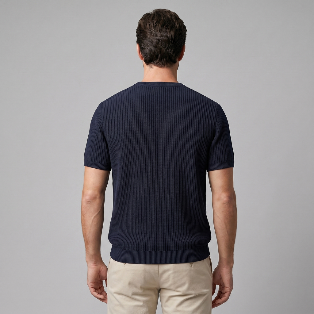 Men's Knitted T-Shirt, Ribbed Short Sleeve Crew Neck Tee – Casual