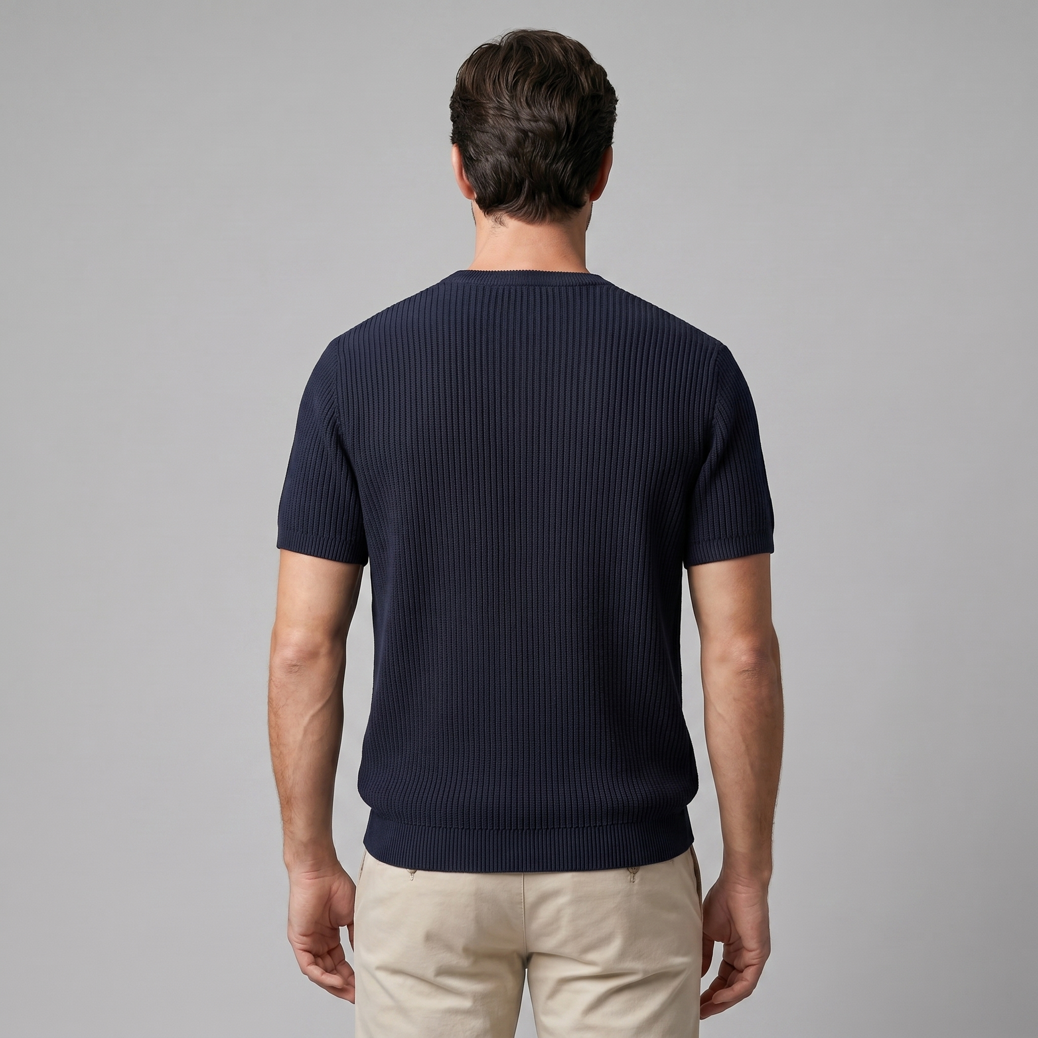 Men's Knitted T-Shirt, Ribbed Short Sleeve Crew Neck Tee – Casual