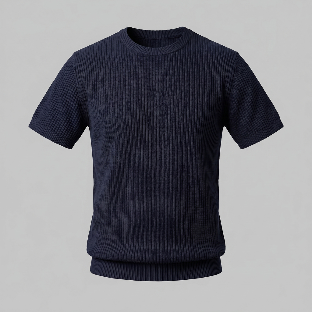 Men's Knitted T-Shirt, Ribbed Short Sleeve Crew Neck Tee – Casual