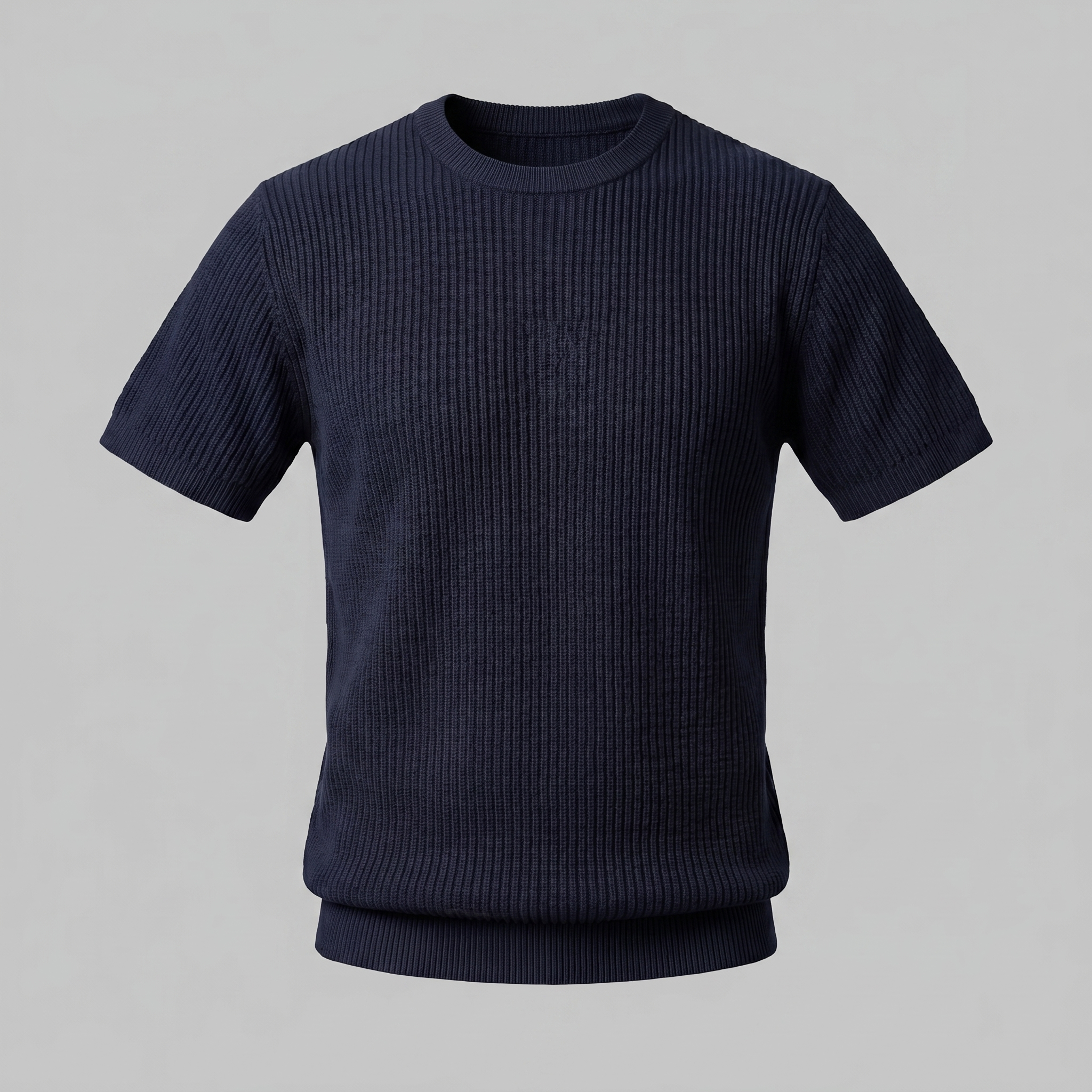 Men's Knitted T-Shirt, Ribbed Short Sleeve Crew Neck Tee – Casual