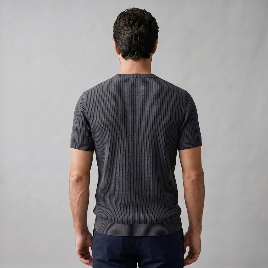 Men's Knitted T-Shirt, Ribbed Short Sleeve Crew Neck Tee – Casual
