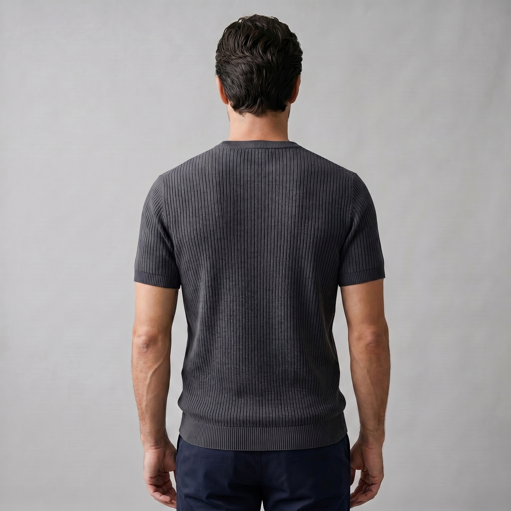 Men's Knitted T-Shirt, Ribbed Short Sleeve Crew Neck Tee – Casual